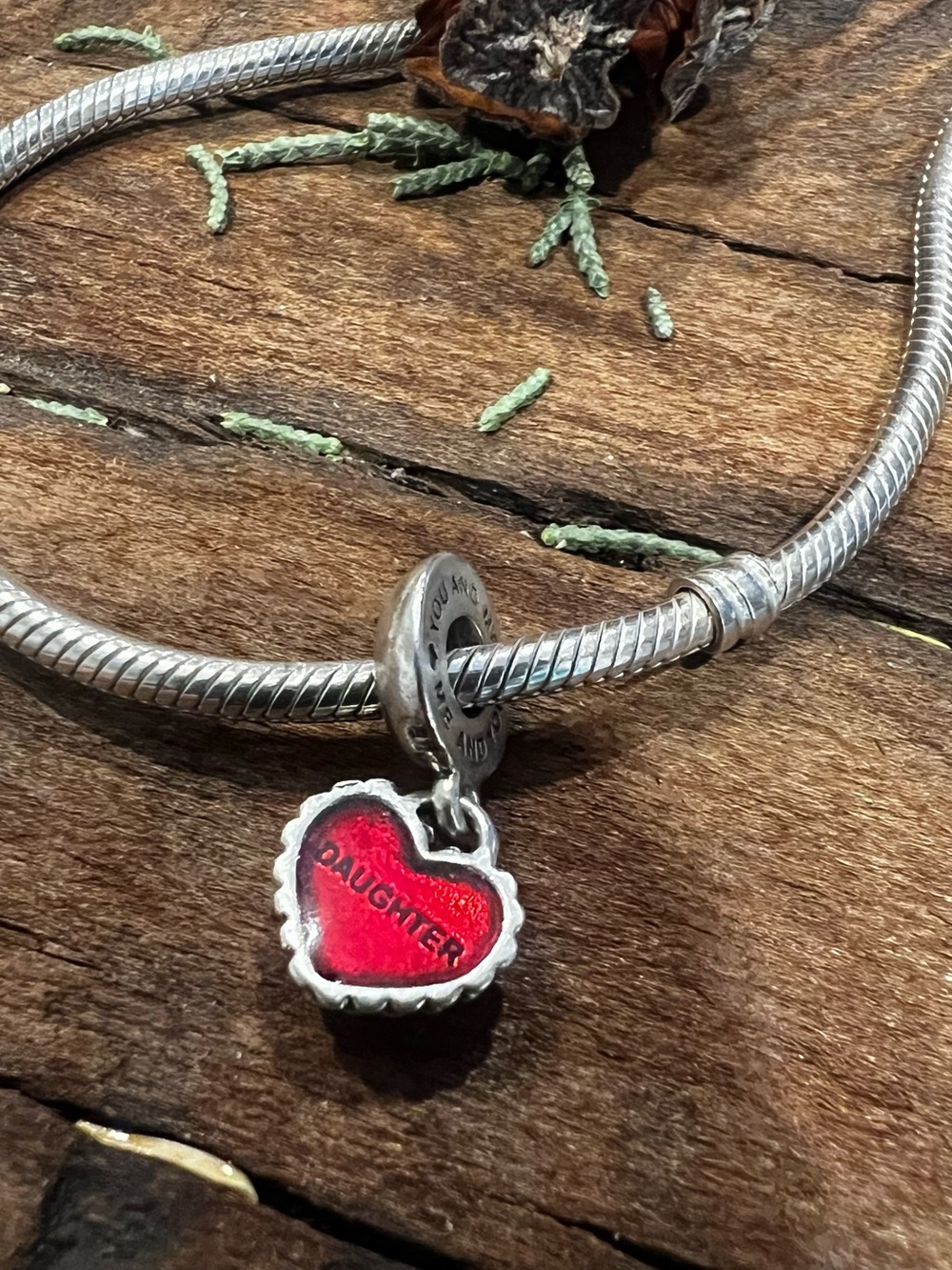 Authentic Pandora Mother Daughter Red Enamel Heart Bead Charm Dangle